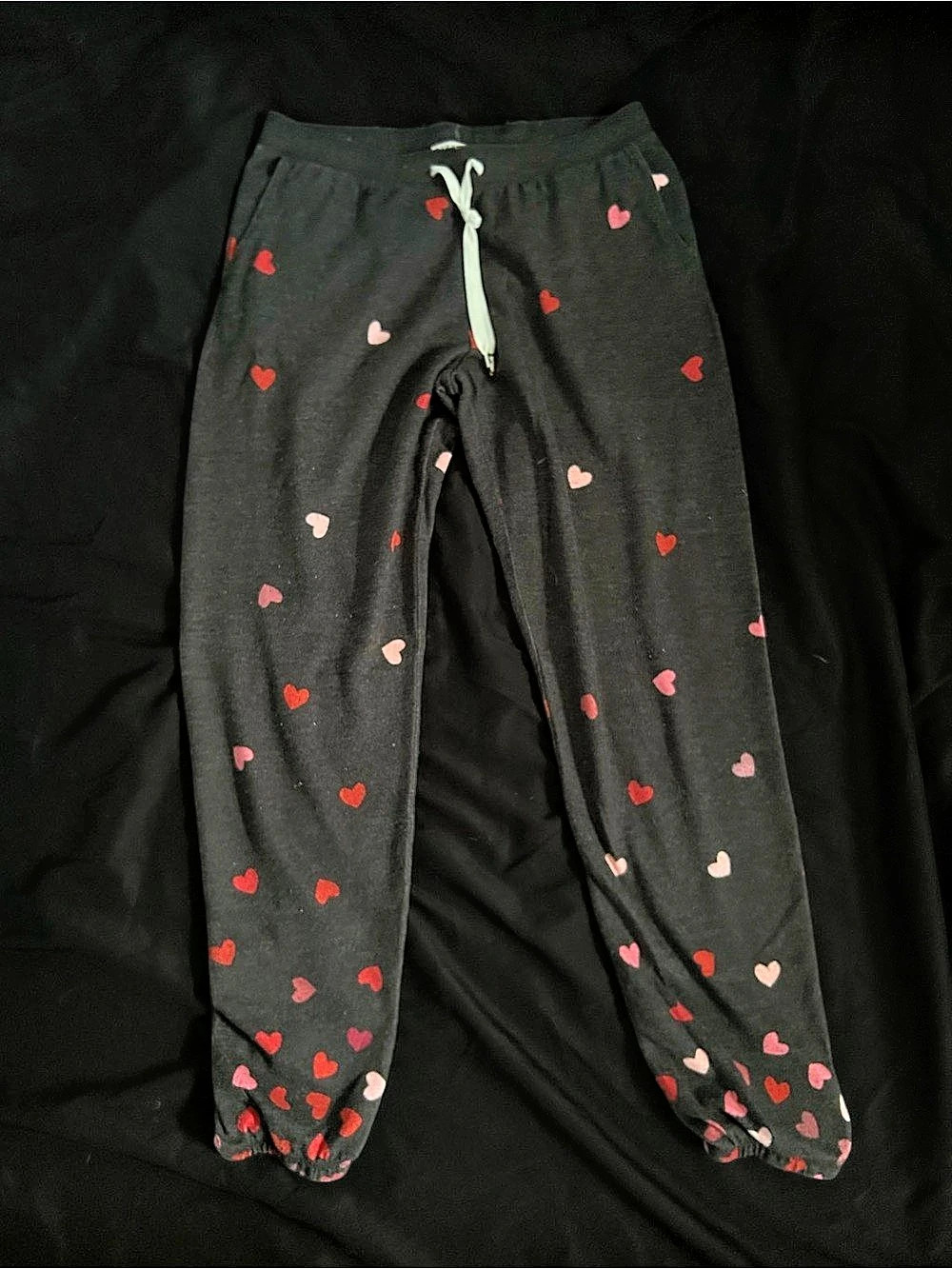 P.J. Salvage Heart Print Jogger Pants in Black & Pink Size Small